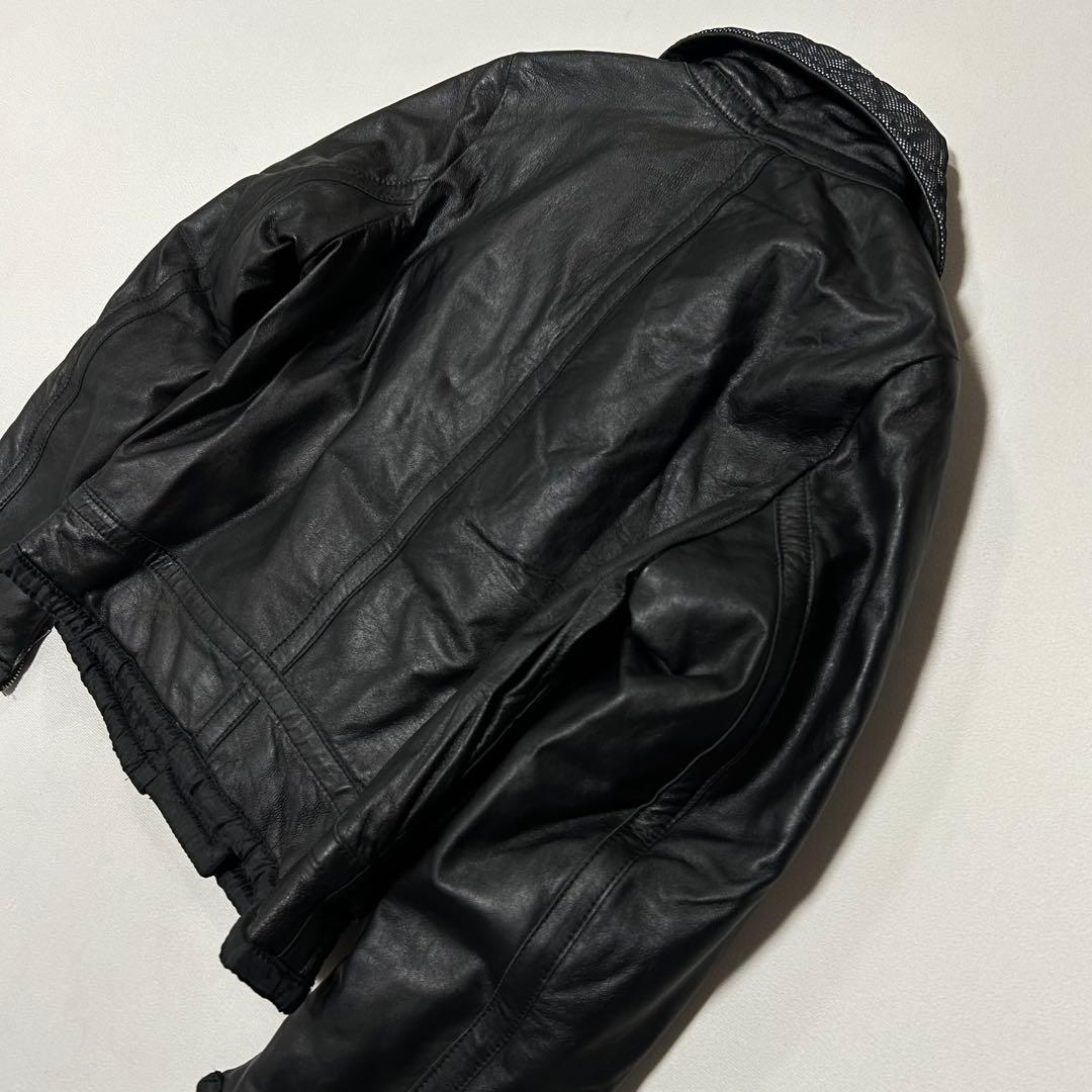 90s イタリア製 レザー シングルライダース ボンバージャケット ダブルジップ