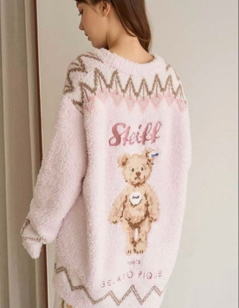 新品！ ジェラートピケ　Steiff シュタイフコラボ　カーディガン　ピンクベア