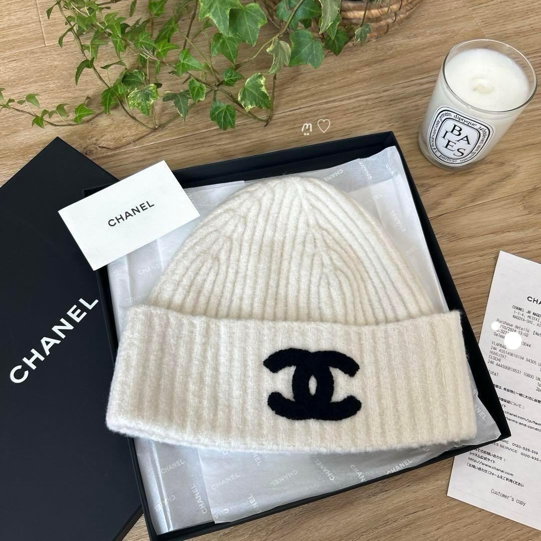 CHANEL　シャネル　カシミヤシルク　ココマークニットキャップ　ビニー帽子