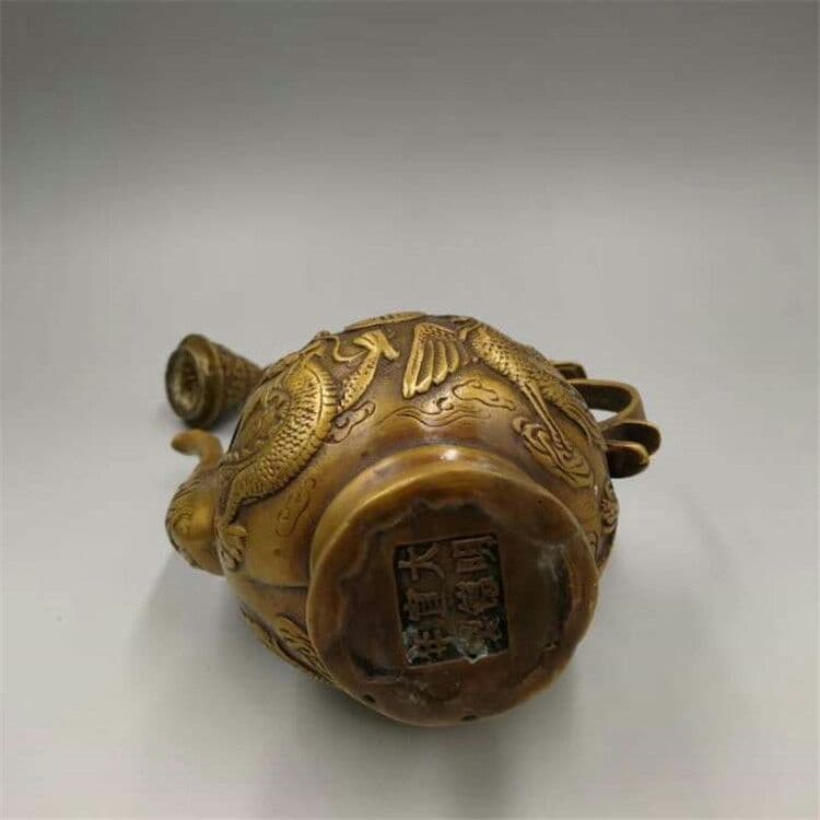 古い銅器工芸品龍鳳吉祥徳利置物  家庭銅器置物