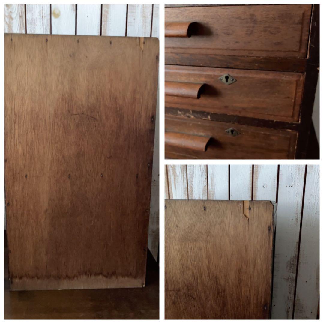 ヴィンテージ　レトロ　迫力のある　木製7段チェスト ダークブラウン　小引き出し