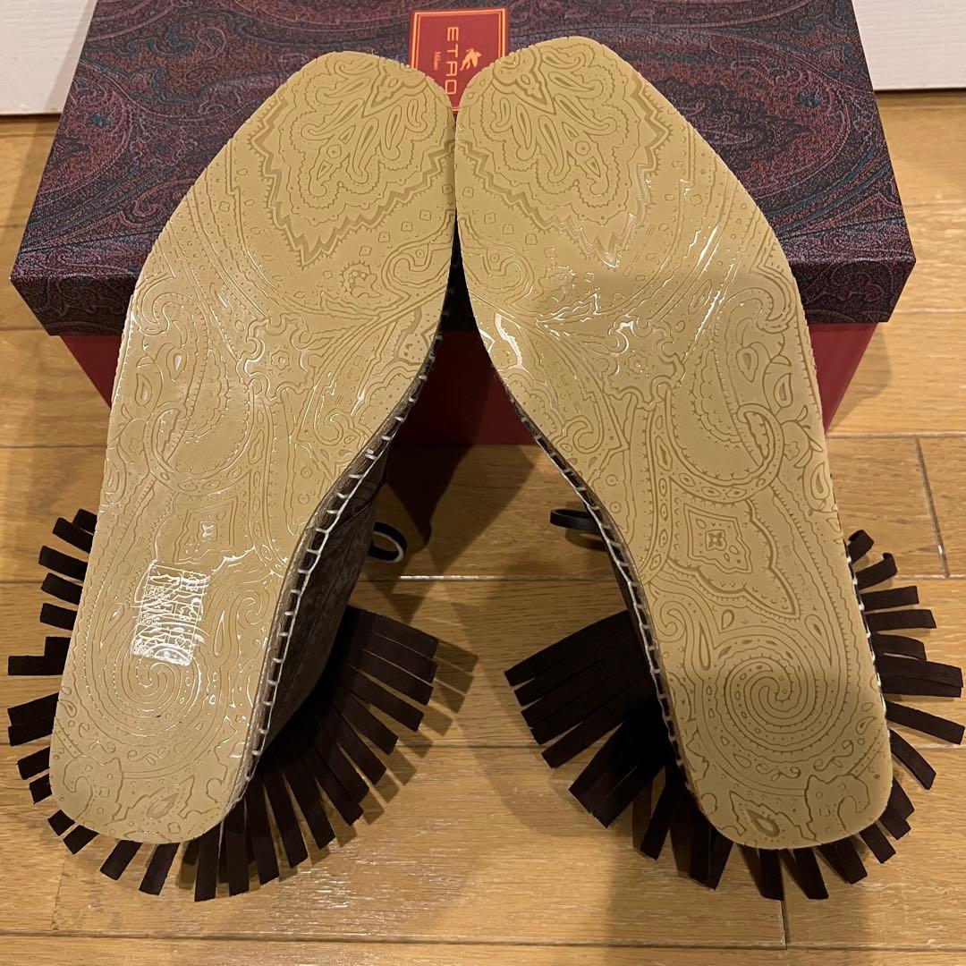 ETRO 未使用　スペイン製　ペイズリー　 高級レザー　リゾート　エスパドリーユ