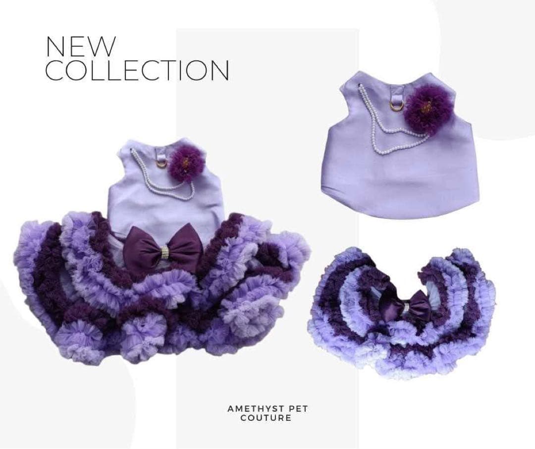 Amethyst Pet Couture紫色フリルドレスとスカートセット
