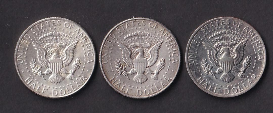 アメリカ 　ハーフダラー銀貨　 ケネディ　3種類（2枚は銀貨）