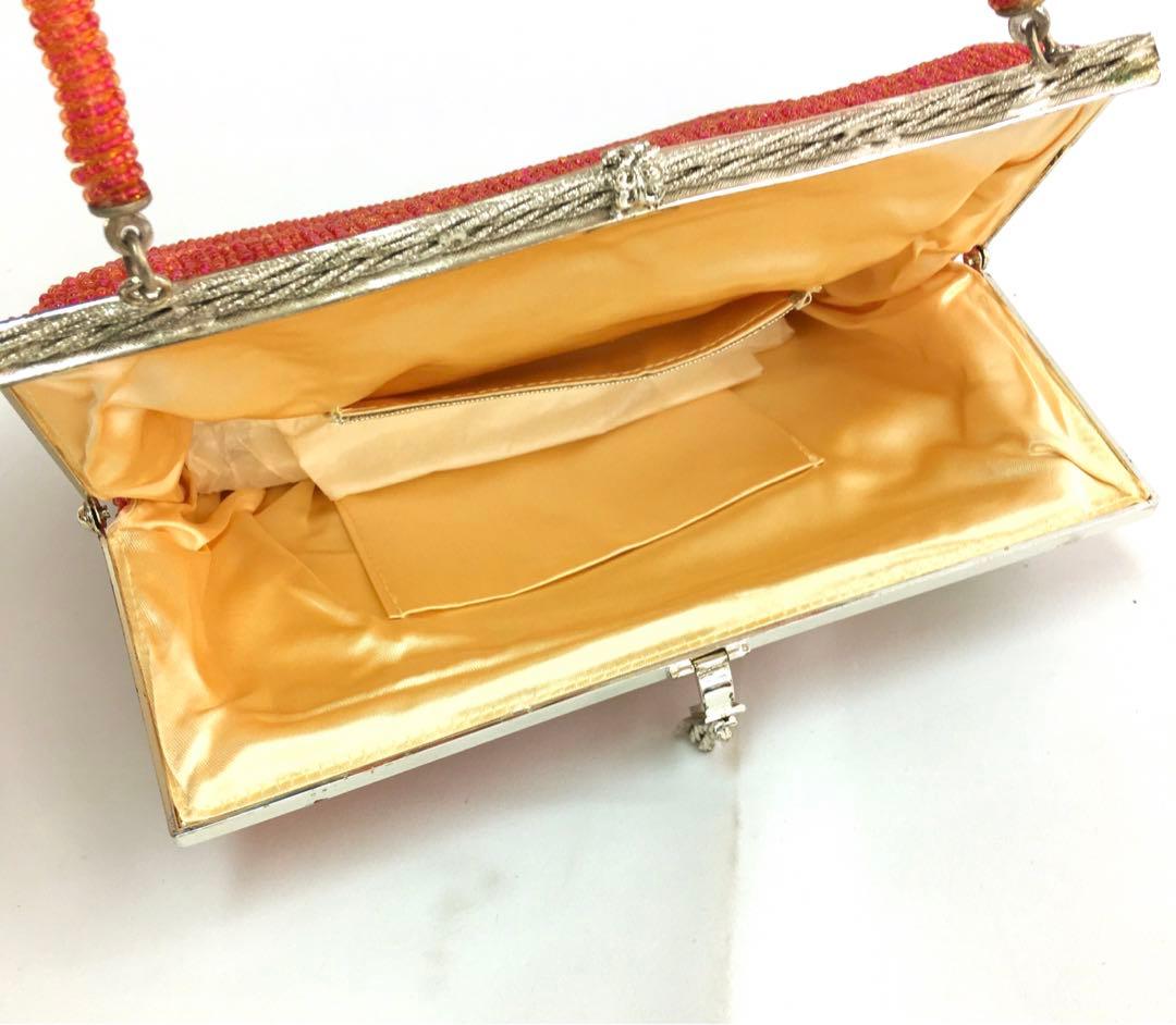 花柄ビーズ刺繍 がま口バッグ 総ビーズ　昭和レトロ