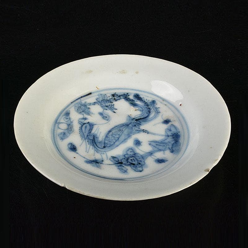 中国　呉須染付　神獣花卉文盤　皿　N　6811