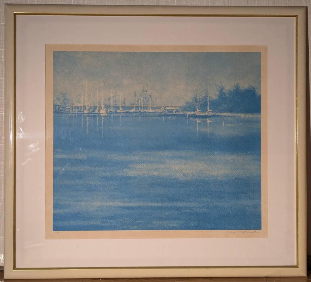 【真作】版画　アンリエット・ラモン　リトグラフ　エメラルドハーバー　X99