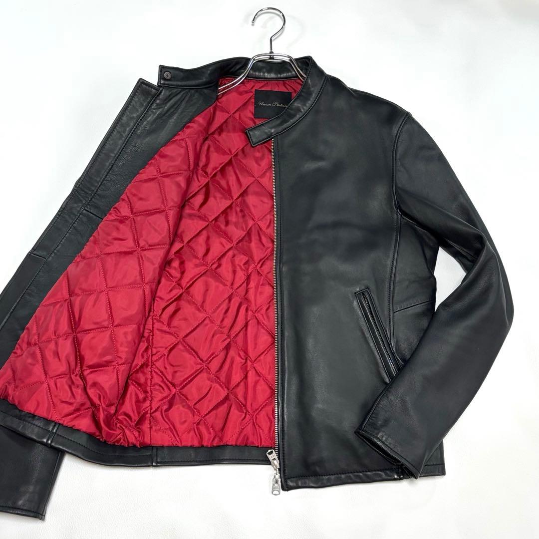 メンズビギ[赤と黒のコントラスト 羊革]ライダースジャケット M キルティング