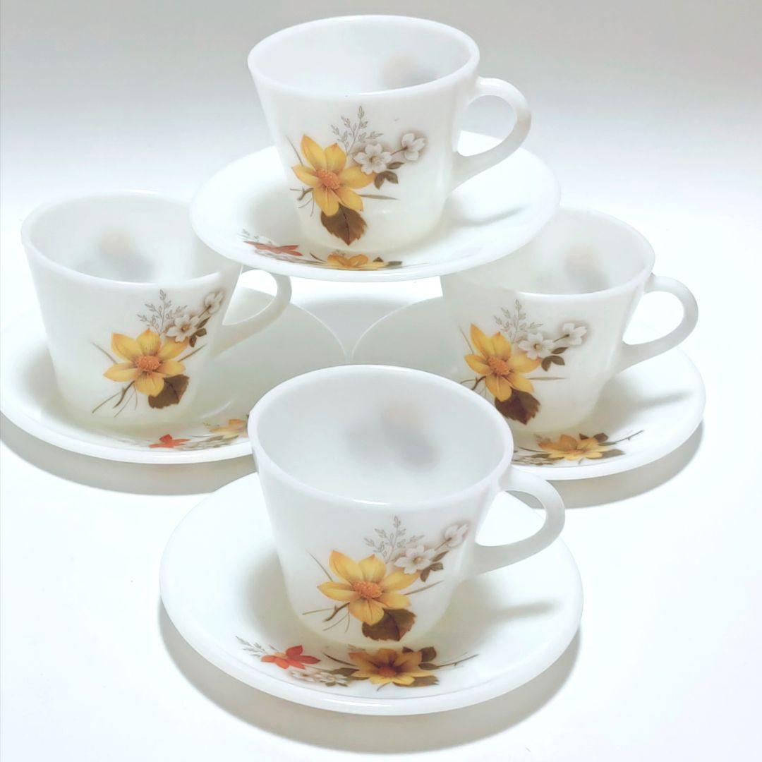 ビンテージ カップ&ソーサー 4客 オールドパイレックス