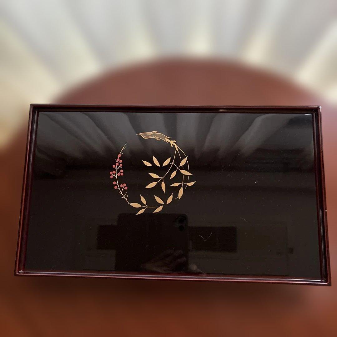 お屠蘇セット 越前漆器　 尺2長角屠蘇器　溜　新丸南天