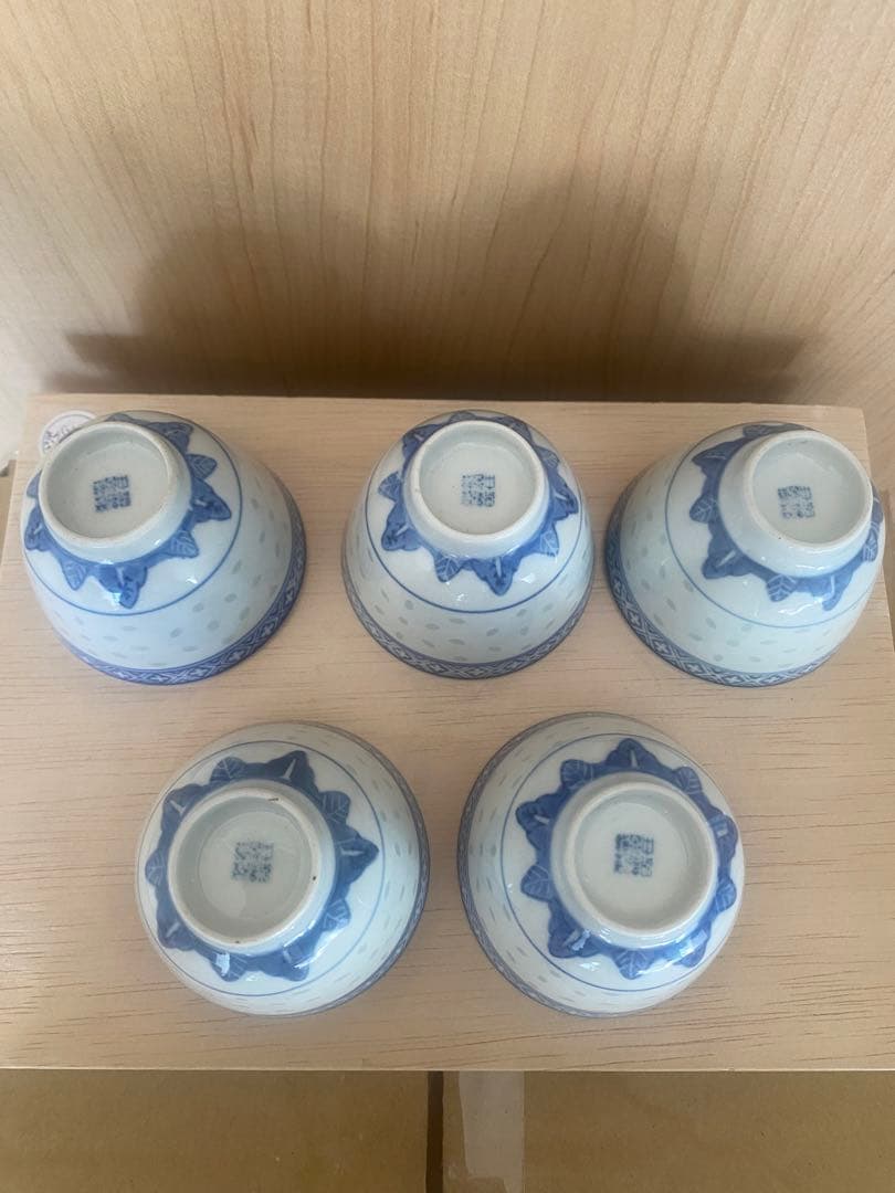 中国　景徳鎮製　茶碗五客　茶葉入れ