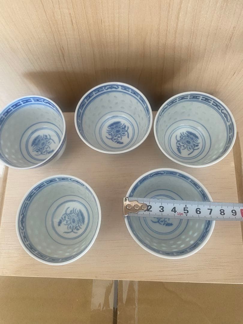 中国　景徳鎮製　茶碗五客　茶葉入れ