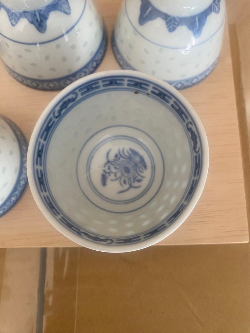 中国　景徳鎮製　茶碗五客　茶葉入れ