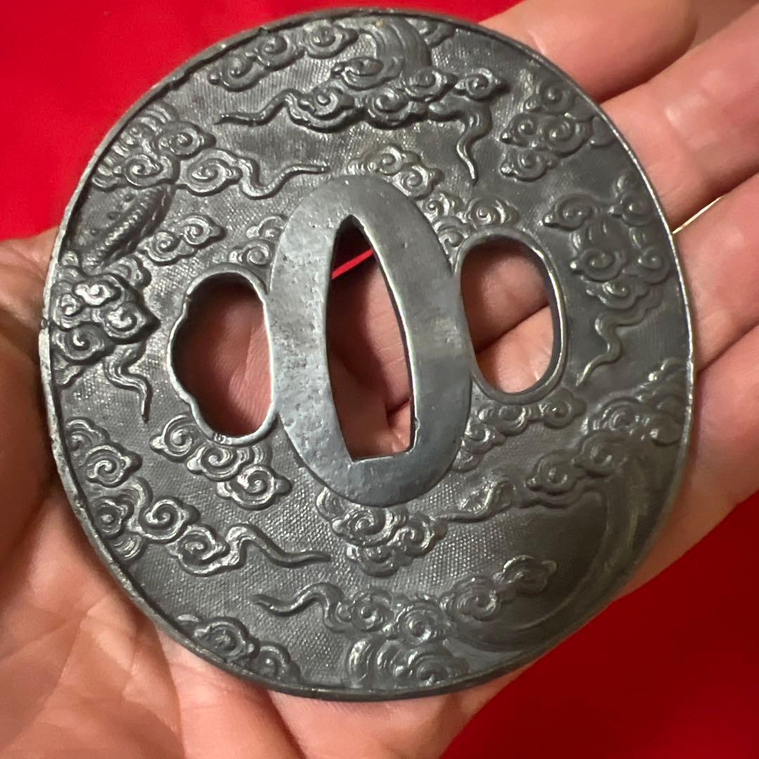 貴金属　純銀（刻印） 龍紋　鍔