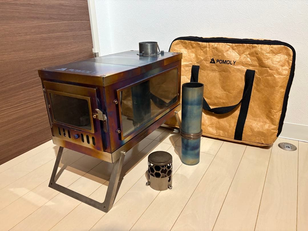 POMOLY TIMBER チタン薪ストーブ 軽量 2.3Kg ガラス窓付き