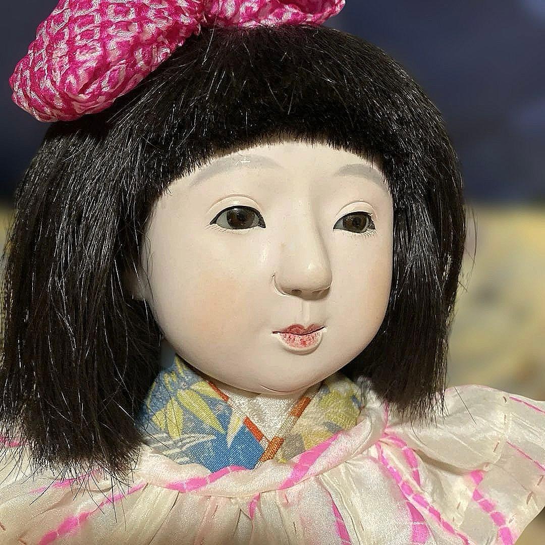 古い市松人形　１２号　４２ｃｍ　昭和初期　色白細面べっぴんさん