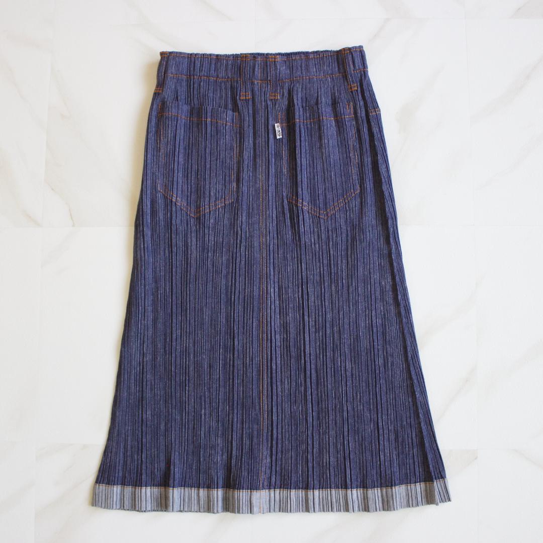 【極美品】PLEATS PLEASE デニム転写スカート Lサイズ ネイビー