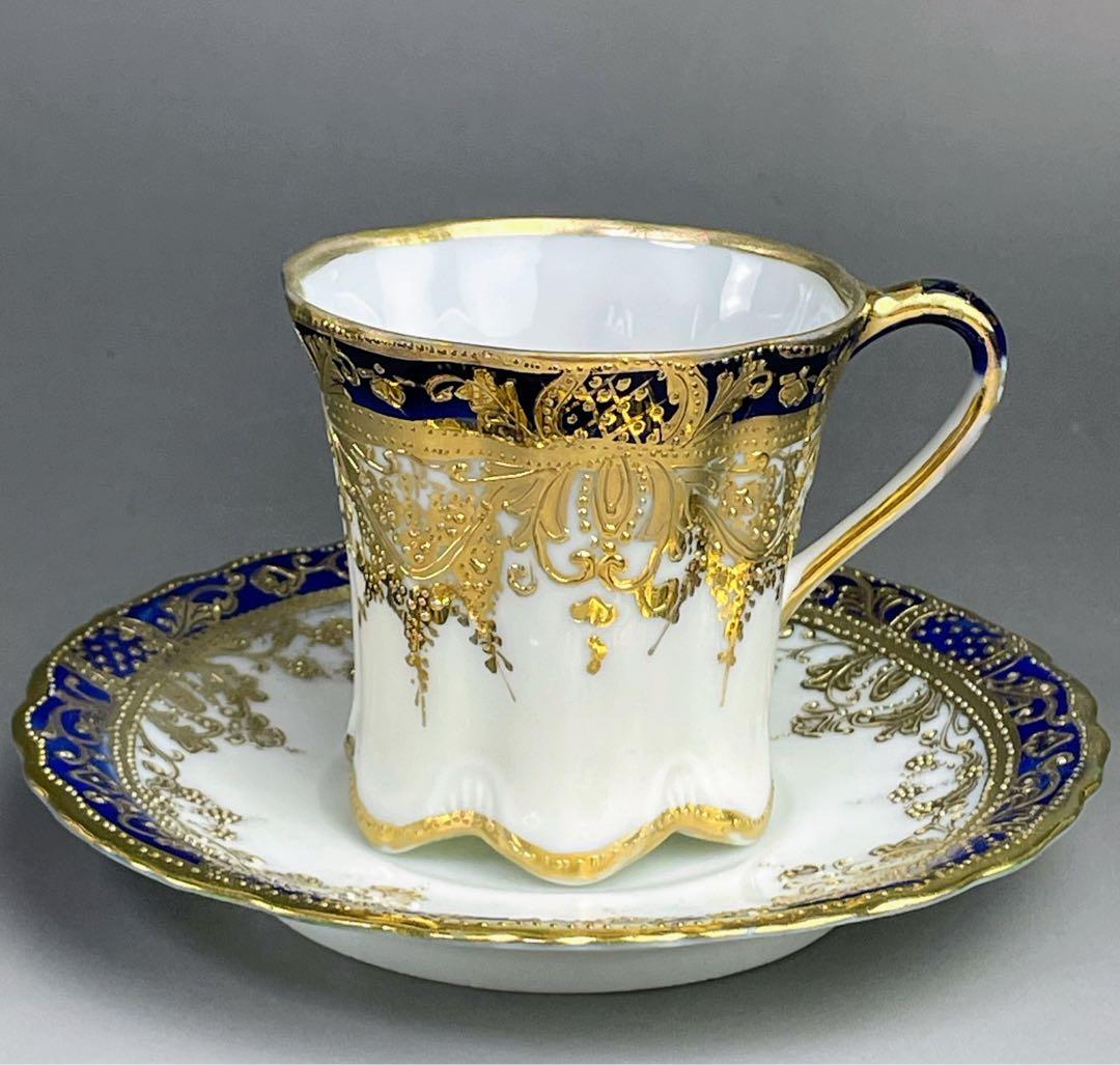 【美品】オールドノリタケ 金盛り カップ＆ソーサー 金彩 メープルリーフ