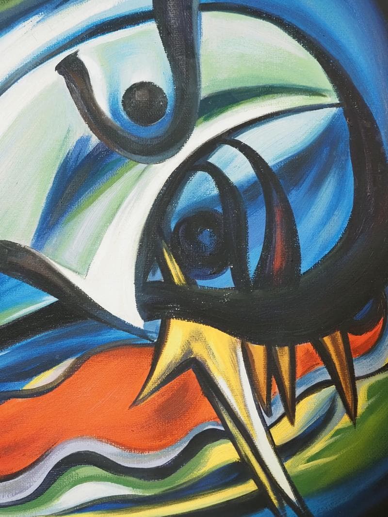 J*I様 油絵　 静物 岡本太郎　 F6 【夢の鳥　】手描き　額付き