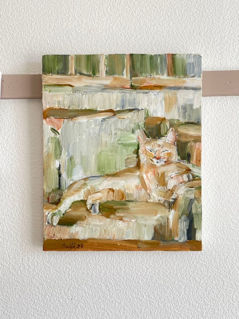 【原画・油絵】ねこ｜F3キャンバス｜2025年制作｜一点物｜額装イメージあり