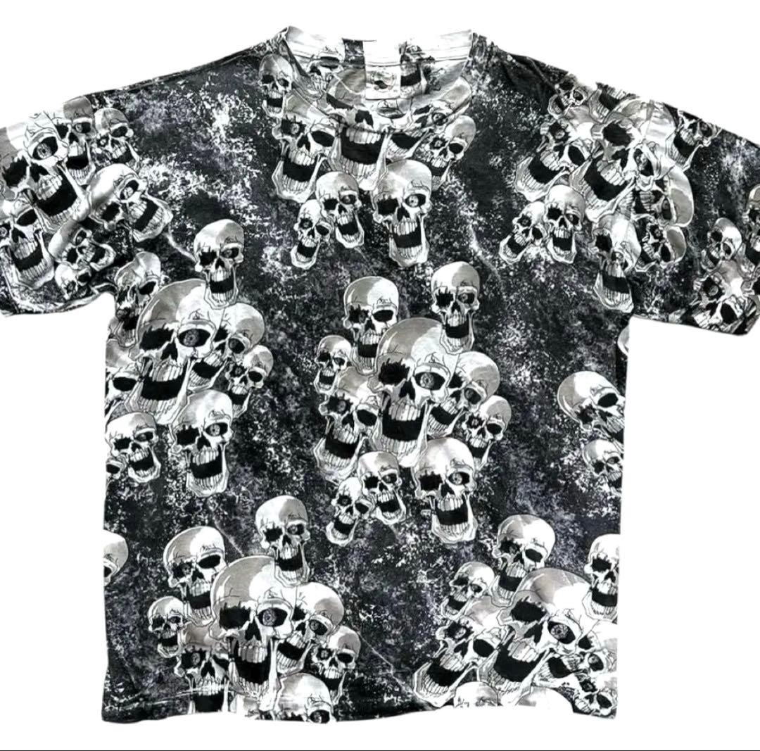 こ*ち様 逸品！80s~90s スカル総柄Tシャツ XL ユニセックス