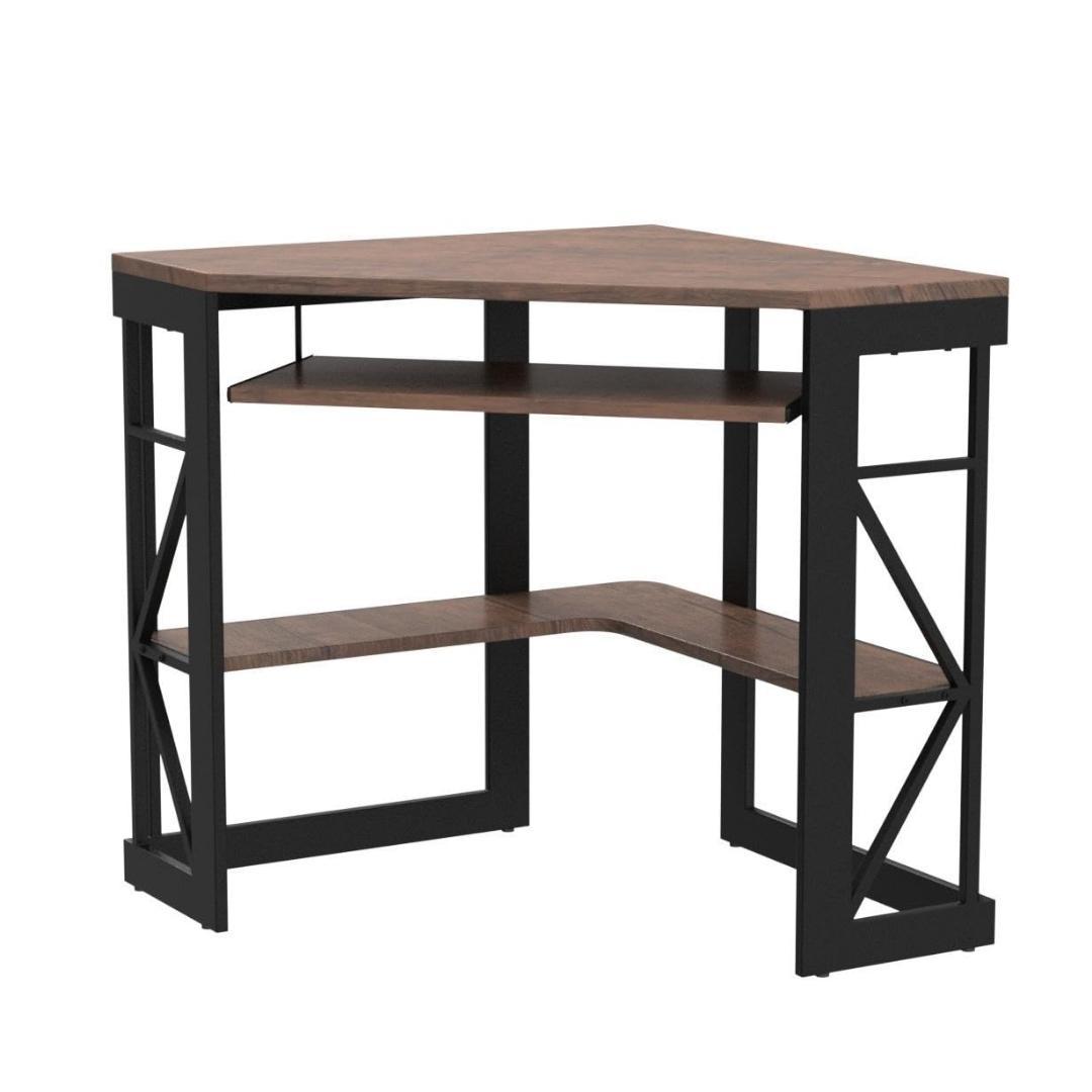 コンパクトデザインの頑丈な三角デスク - ラックとキーボードトレイ付き、A4対応