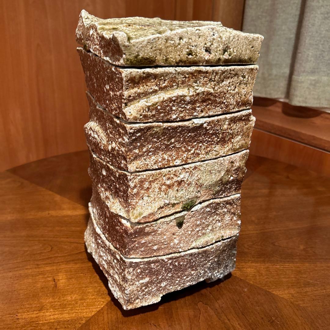 新品①◆作家　澤　克典作　信楽焼　五段重　一点物