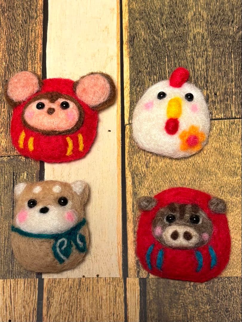 縁起飾り 十二支フレーム【羊毛フェルト・アクレーヌ】ゴールドラメフレーム／干支