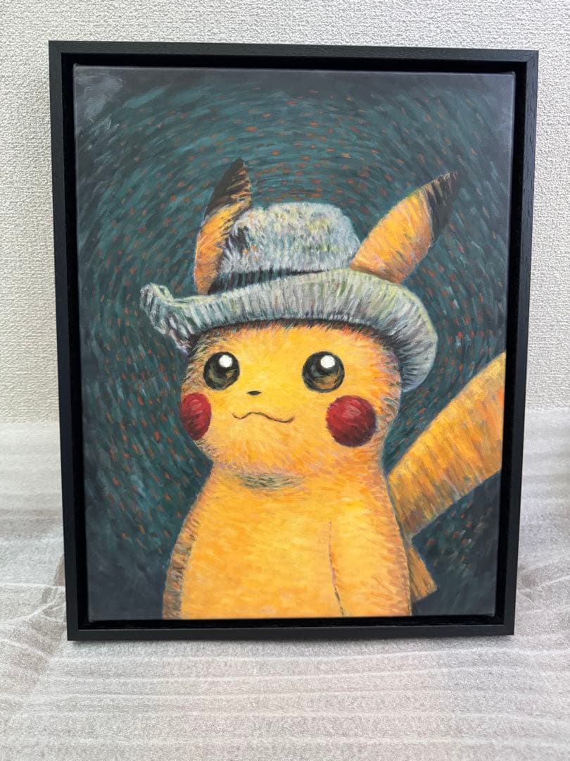 ゴッホ ピカチュウ キャンバスアート Sサイズ 35x45cm 黒枠