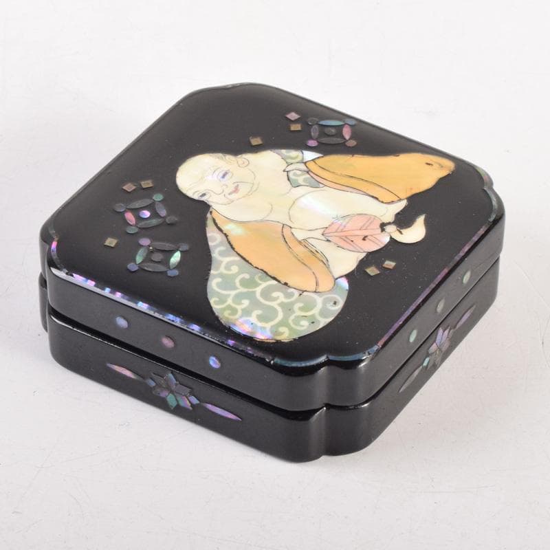 茶道具　壱寿作　螺鈿装飾　布袋蒔絵　香合　共箱　V　8324