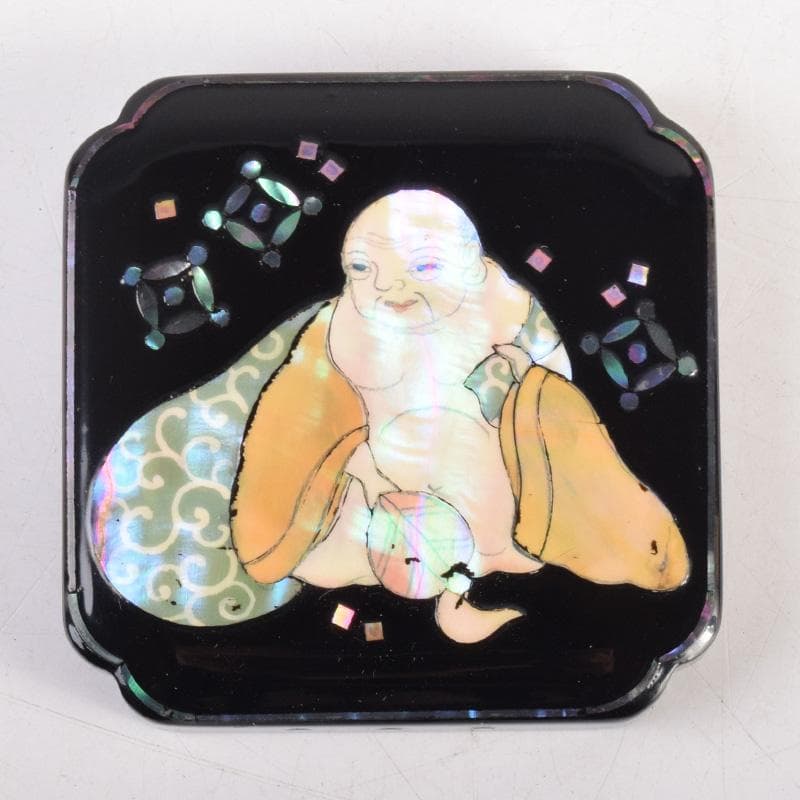 茶道具　壱寿作　螺鈿装飾　布袋蒔絵　香合　共箱　V　8324