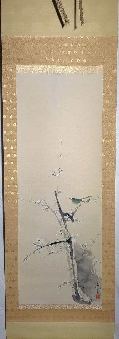 井手岳水　梅　梅に鶯　花鳥画　共箱　書画、骨董品、美術品