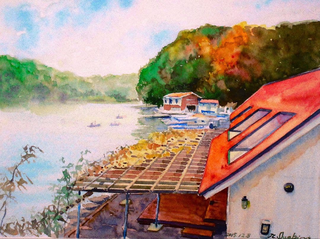 水彩画 風景画 フレーム付き F6サイズ