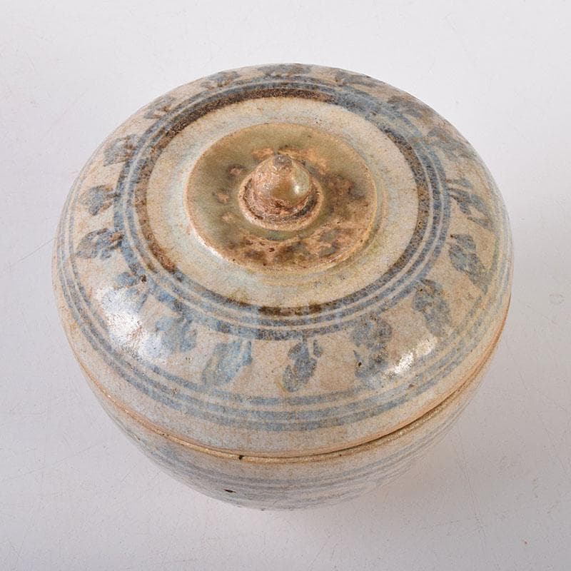 タイ古陶磁　スンコロク　宋胡録　蓋物　三彩亭　硲伊之助極め箱　M　R7936