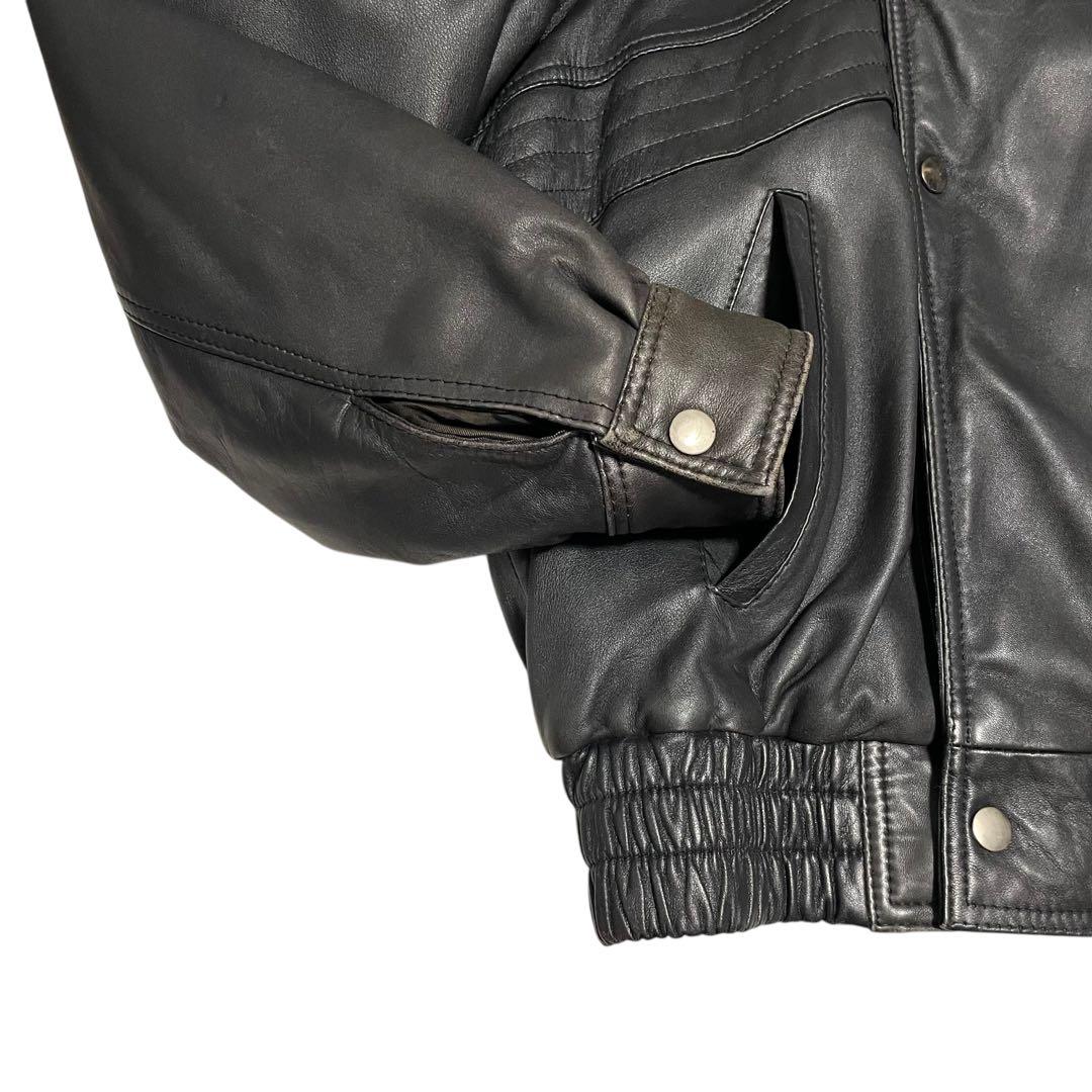 【vintage】羊革 本革 ラムレザーシングルライダースジャケット ブラックM