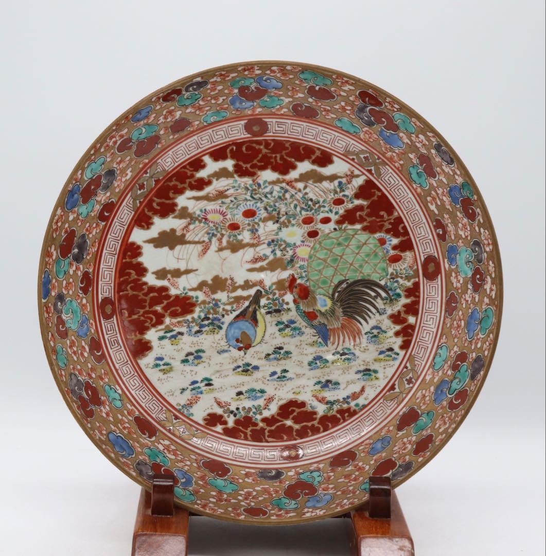 江戸　九谷焼　大皿　鶏　送料込み250506