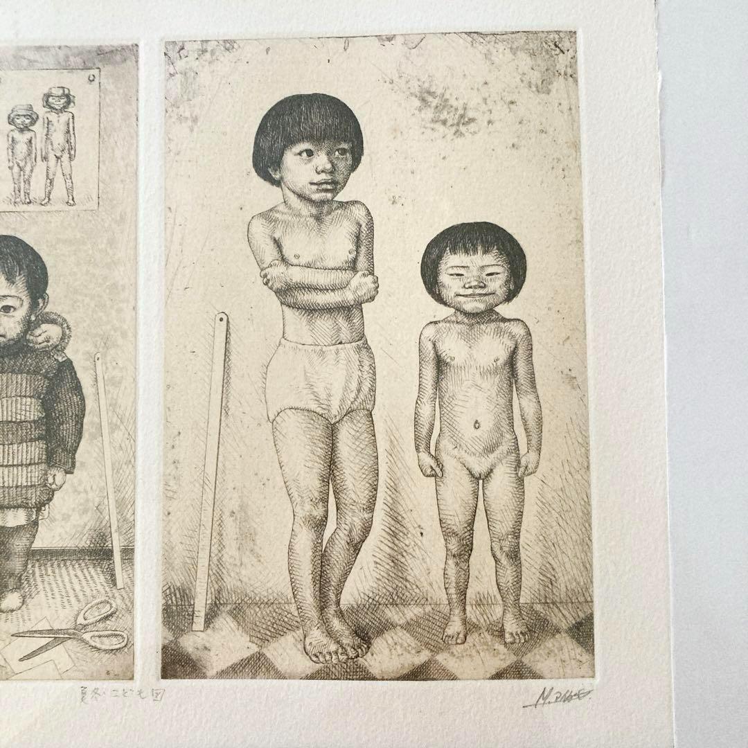 【相笠昌義】夏冬・こども図 P0号✕2枚 直筆サイン 額入り