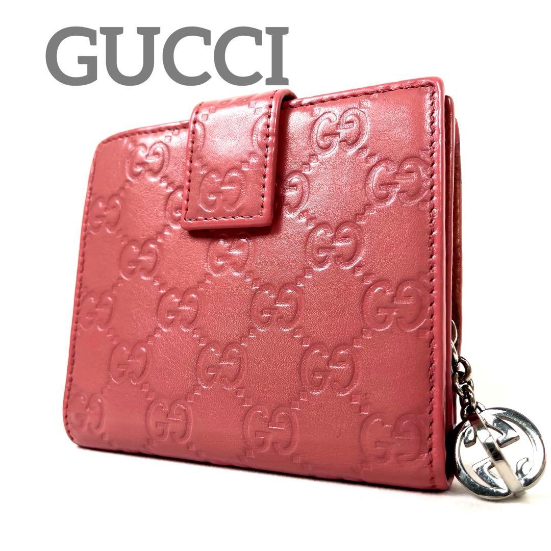 グッチ　折り財布　インターロッキング　シマレザー　GGロゴ　エンボス　レザー