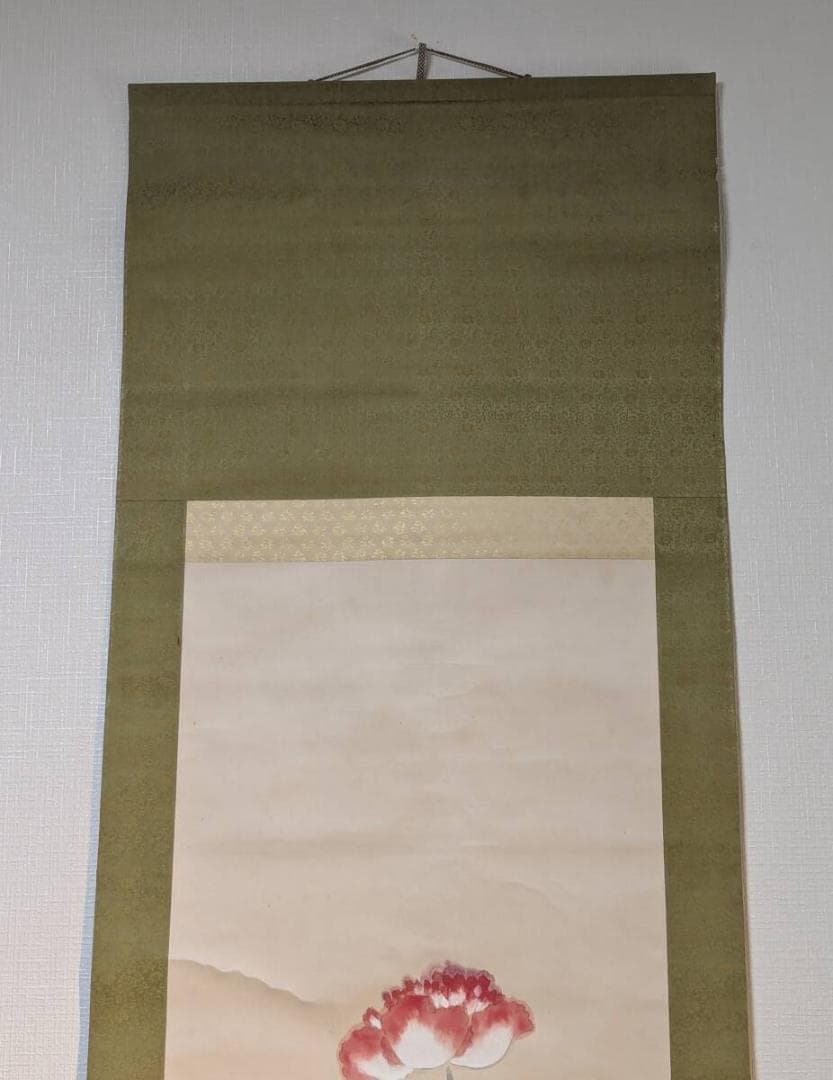 【真作】掛軸　芥子図　赤白けし彩色画　美麗静謐の一幅　合箱入　T78