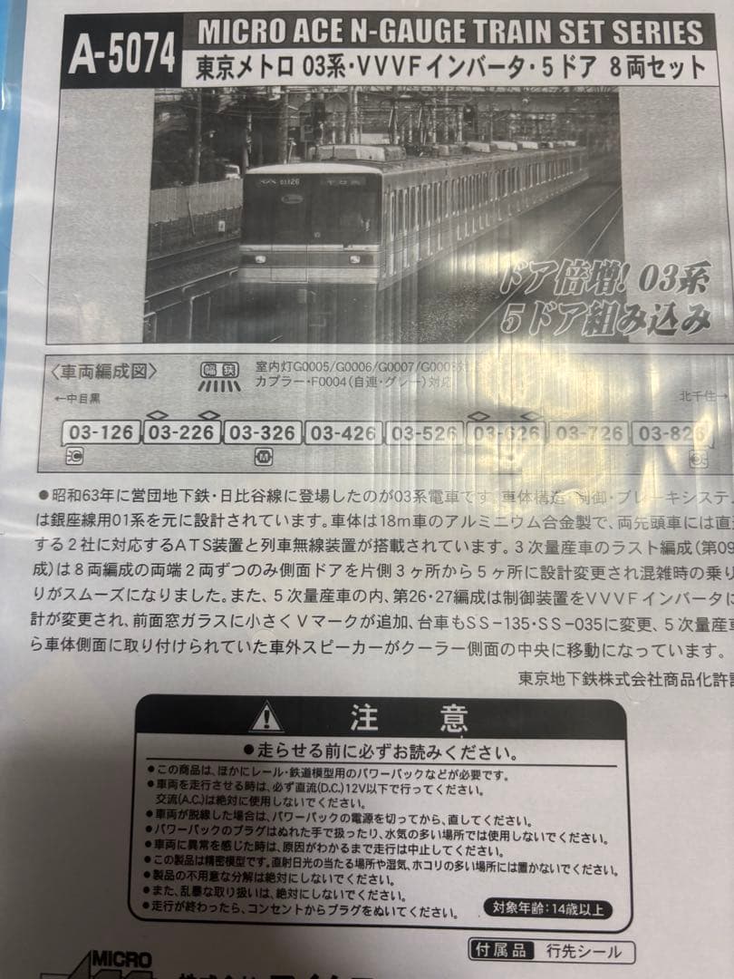 マイクロエース 東京メトロ 日比谷線 03系 5ドア車