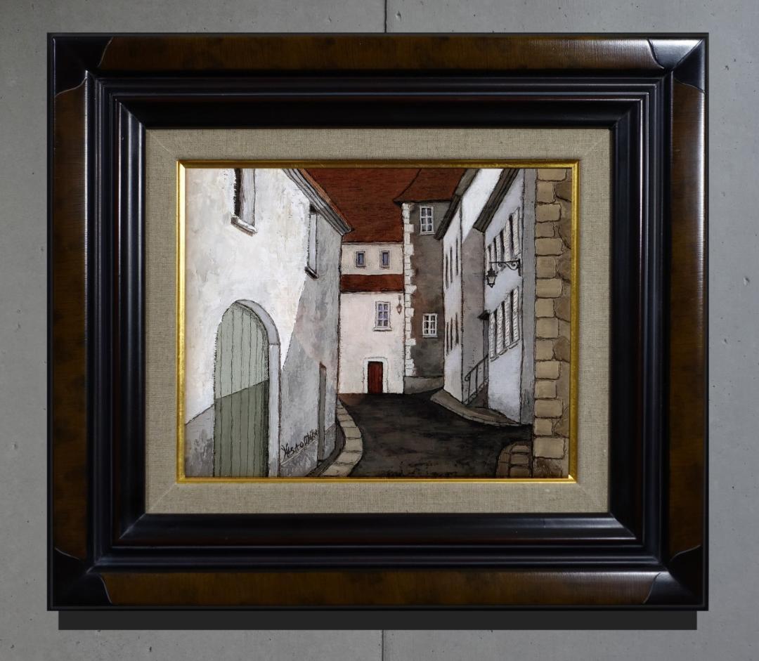 特別値引/有名国際展作家「サンセールの小路」風景画/アクリル/油彩/小原雅夫