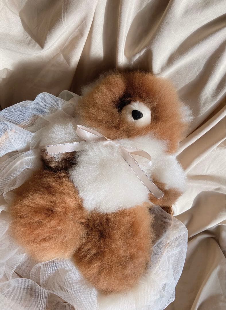 ふわふわアルパカテディベア (ペルー直輸入) ミックスカラー ブラウン×ホワイト