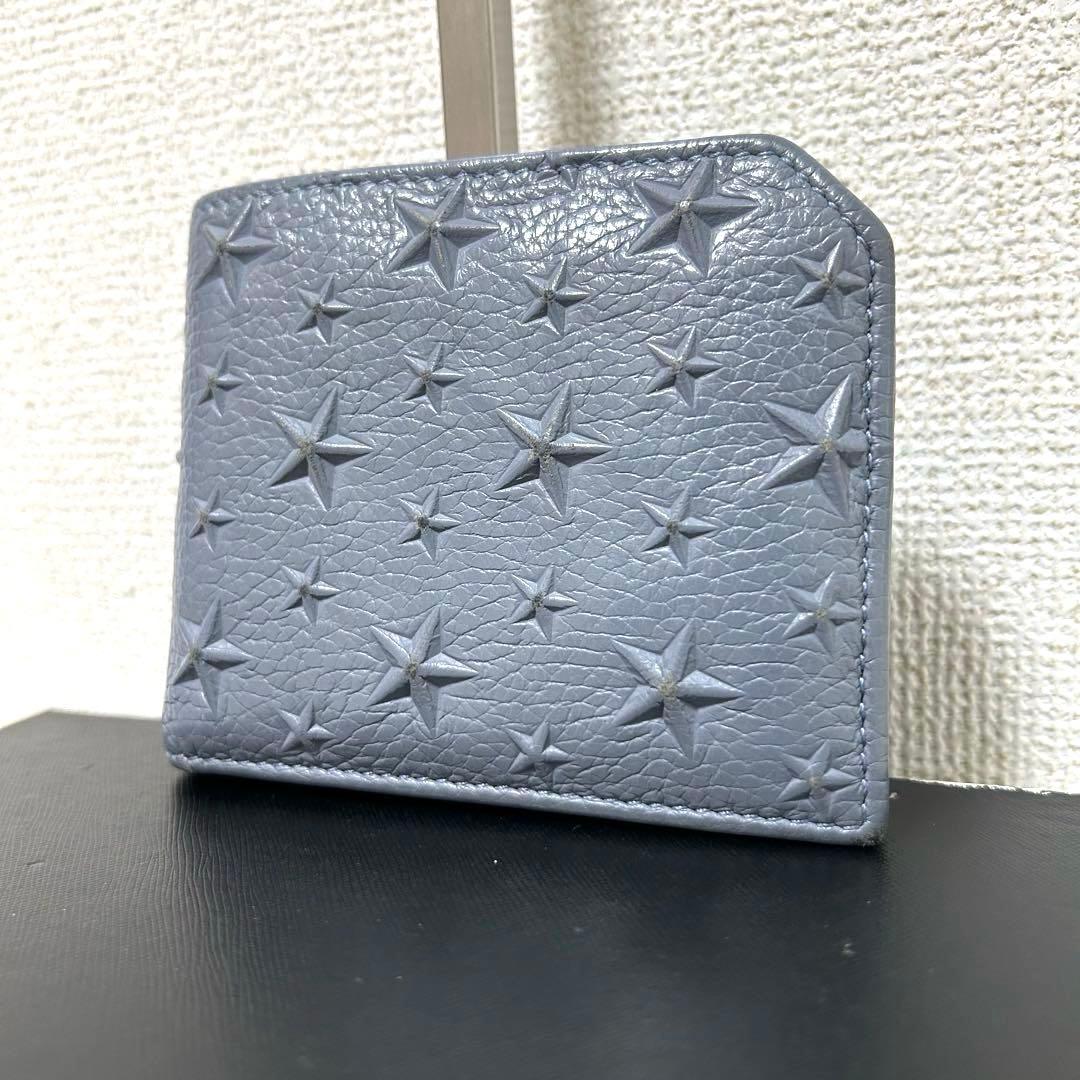 【希少カラー✨スタッズ/ユニセックス】ジミーチュウ　二つ折り財布　ブルー　レザー