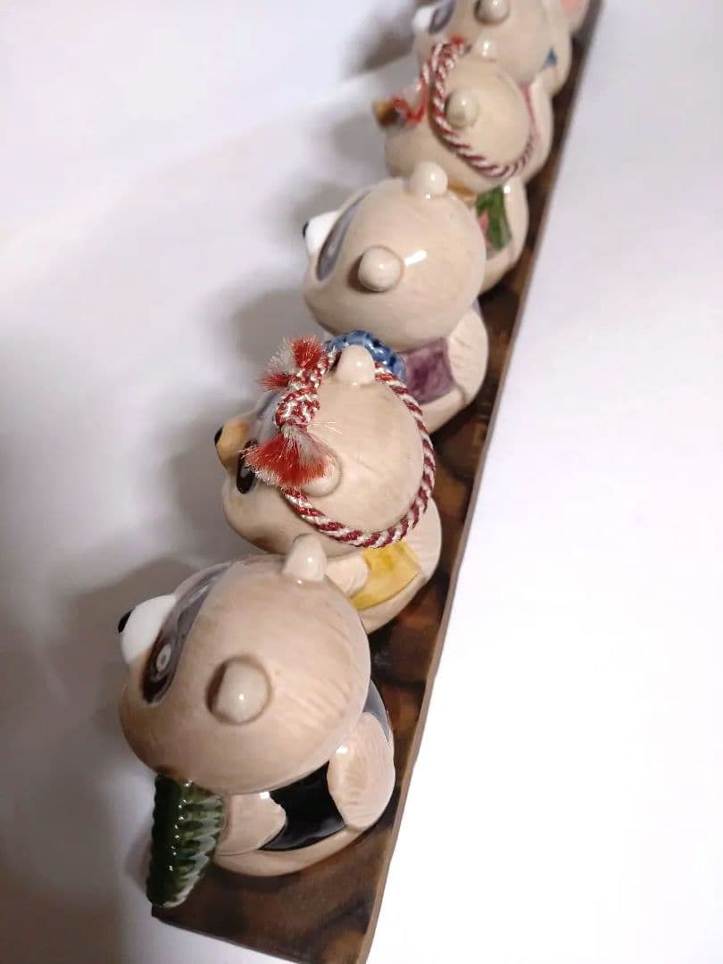 七福神たぬき ■ 七匹のたぬき 陶器製 置物 狸 昭和レトロ 日本 和風 伝統