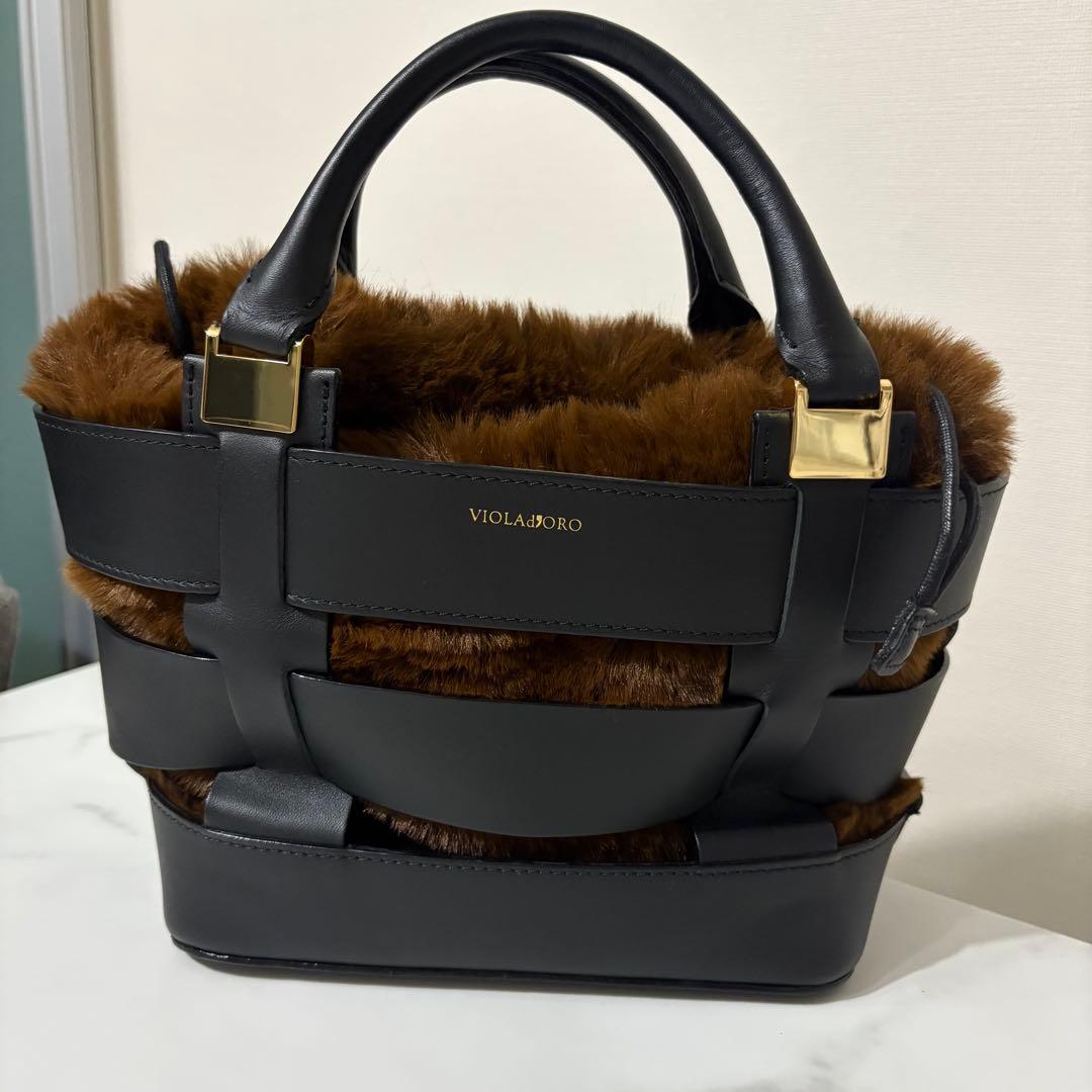 VIOLAd’ORO / レザー × エコファー メッシュハンドバッグ