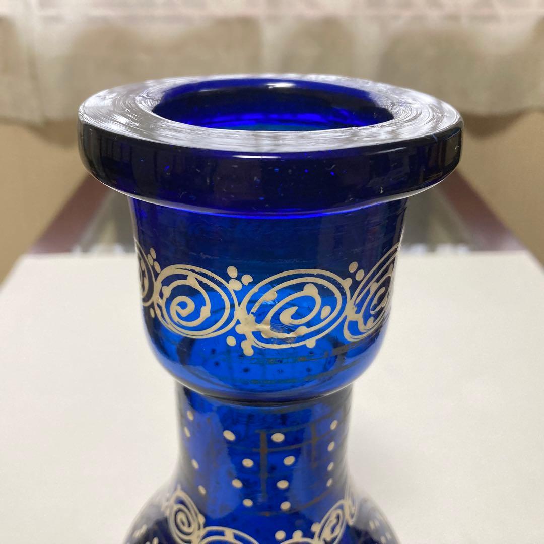 花瓶 花器 フラワーベース シーシャ 硝子 ボトル 瓶 青 レトロ ヴィンテージ