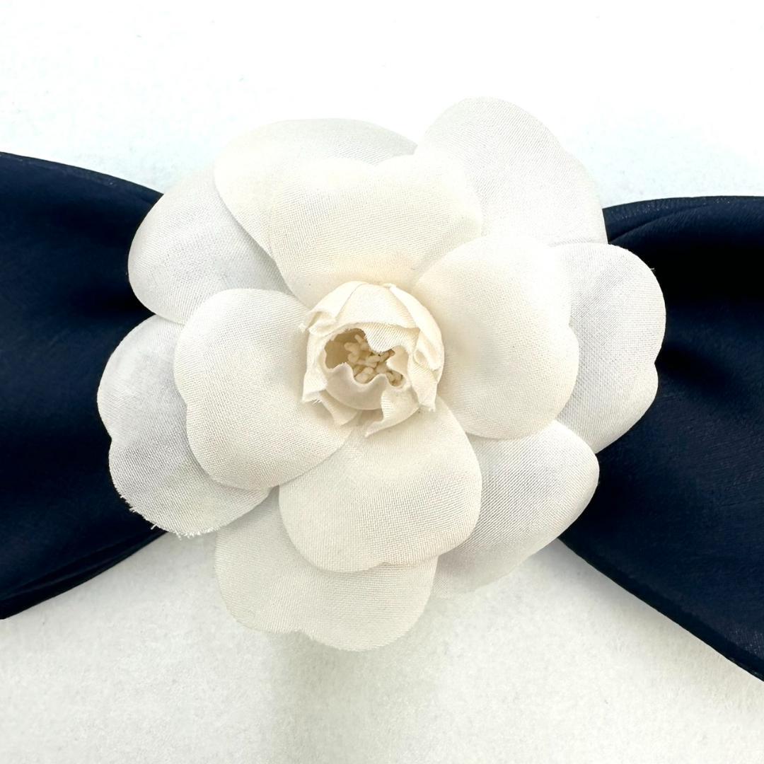 CHANEL シャネル カメリア リボン ヴィンテージ コサージュ ネイビー 白
