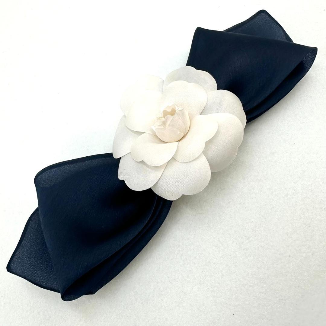 CHANEL シャネル カメリア リボン ヴィンテージ コサージュ ネイビー 白