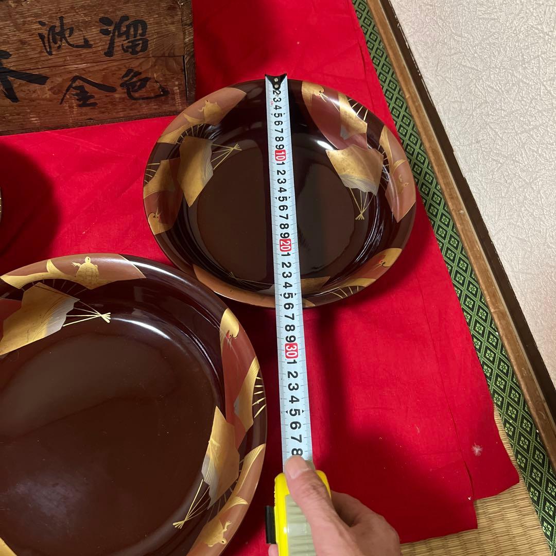 古美術　輪島塗　溜色沈金三つ組丼　木製　大正十年