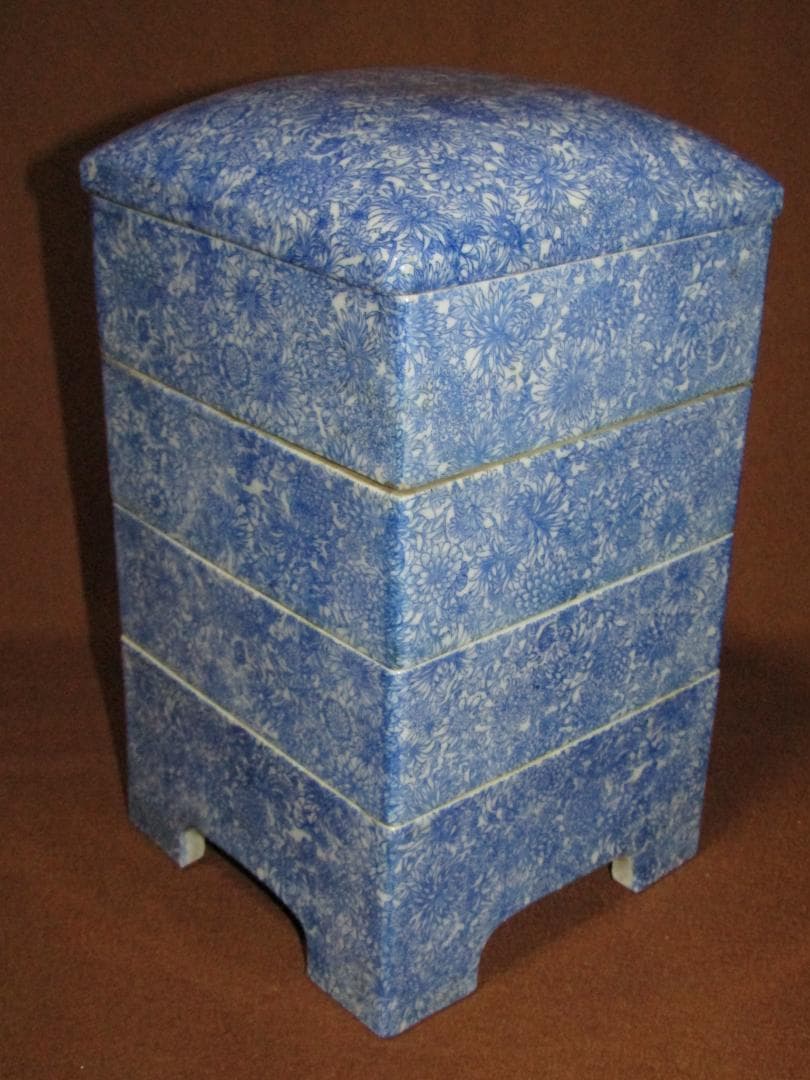 珍品！【印判　菊尽くし文様　四段角重】伊万里